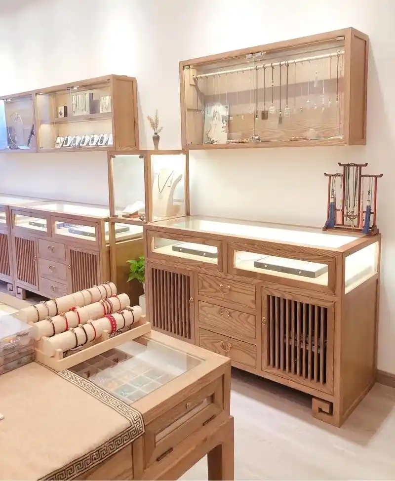 中式原木风珠宝首饰翡翠玉器文玩玻璃展示柜.