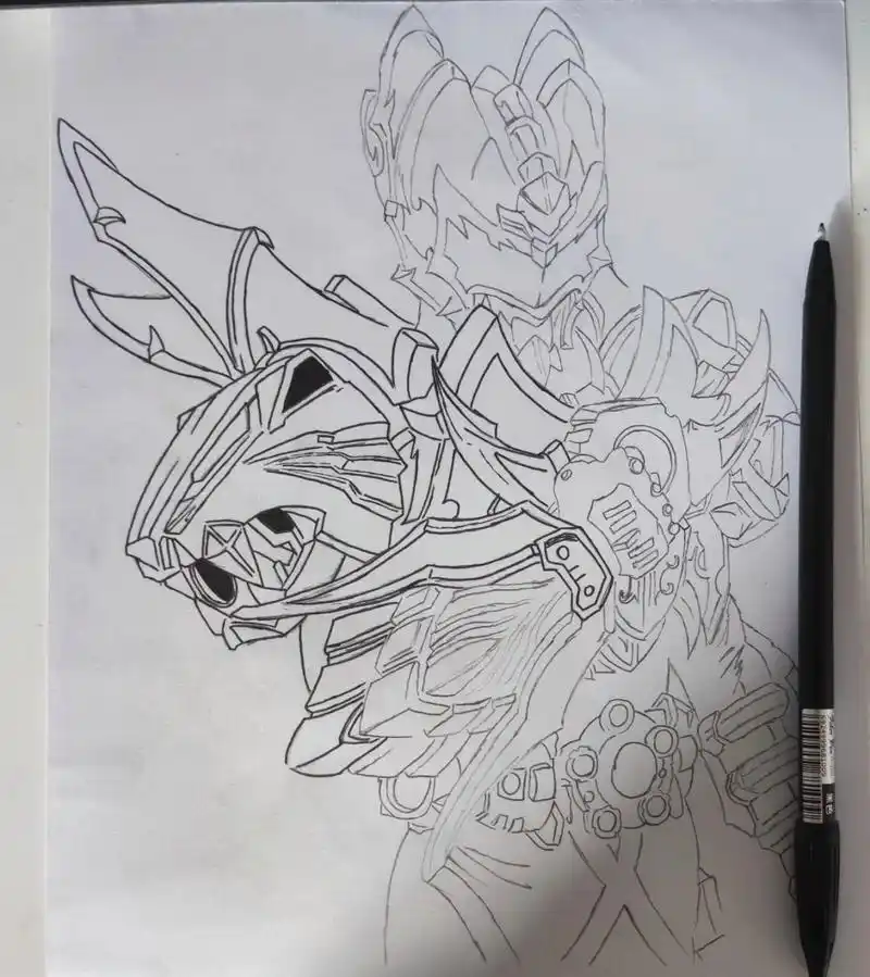 帝皇铠甲手绘 铠甲勇士帝皇侠 工具:马克笔,彩铅