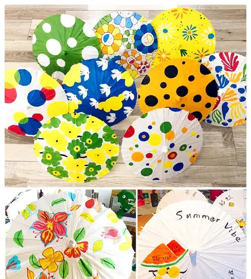 彩色油纸伞diy手工绘画伞材料包儿童手绘小雨伞幼儿园涂色彩绘伞30cm