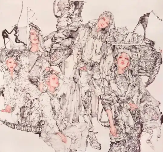 十三届全国美展作品都市丽人缱绻星光下