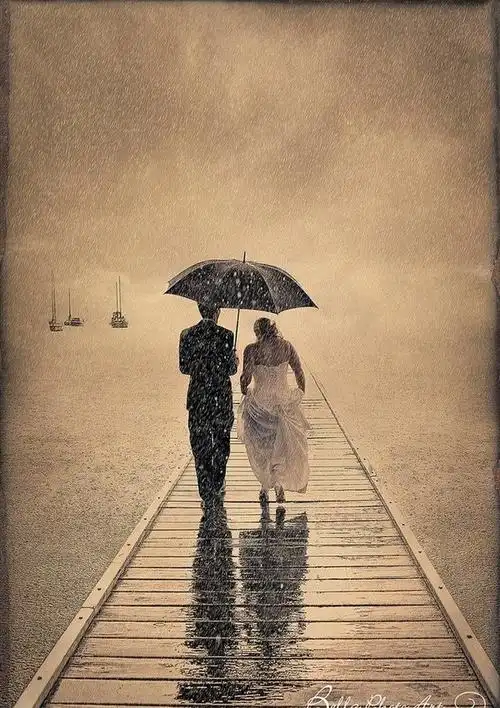 浪漫邂逅雨中婚纱照很唯美