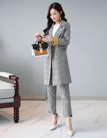 2018秋季新款省心搭配休闲西装套装女小心机韩版中长款时尚两件套