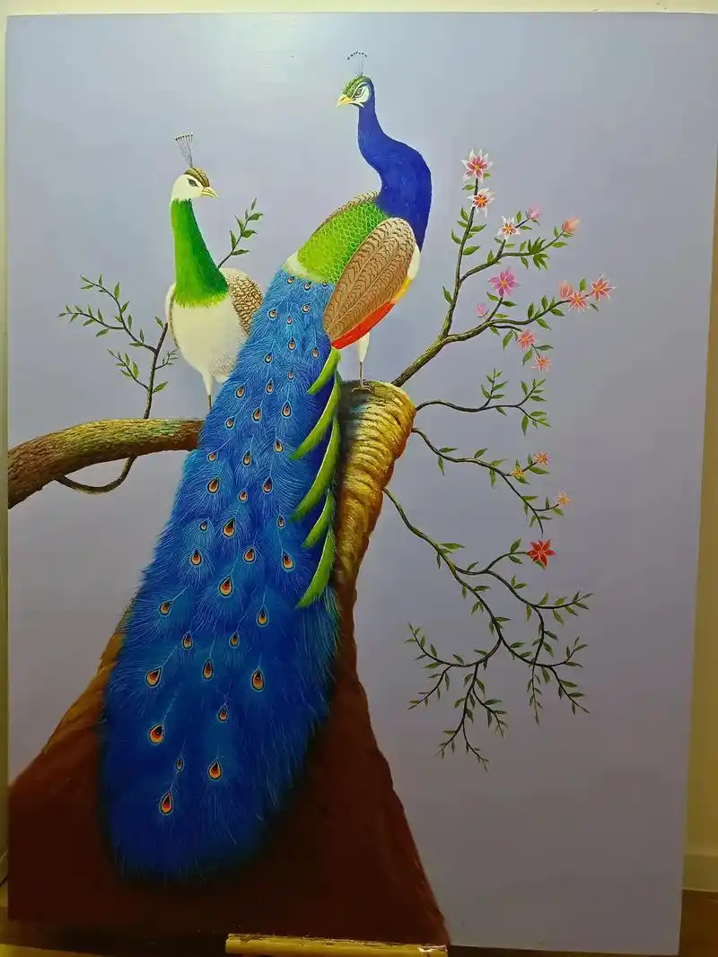 丙烯手绘 #蓝孔雀 #临摹  - 抖音
