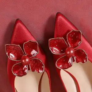 婚鞋女红色缎面