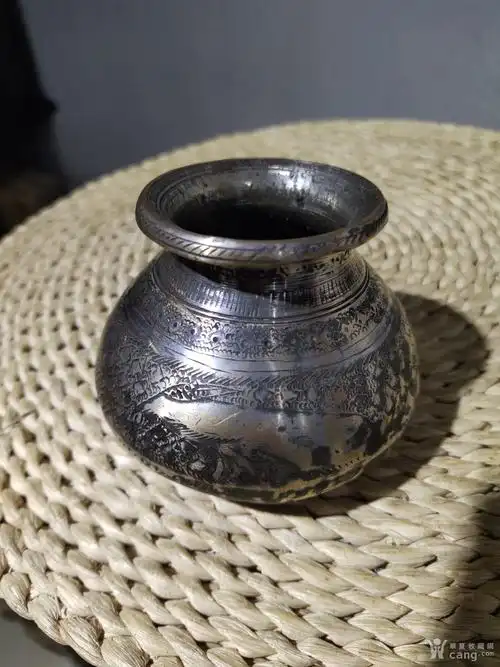 文房四宝老铜器水盂 铜鎏银瓶子摆设