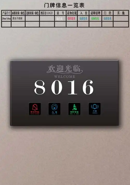 恒达飞酒店房间门牌酒店电子门牌宾馆门显客房发光门牌门铃请勿打扰