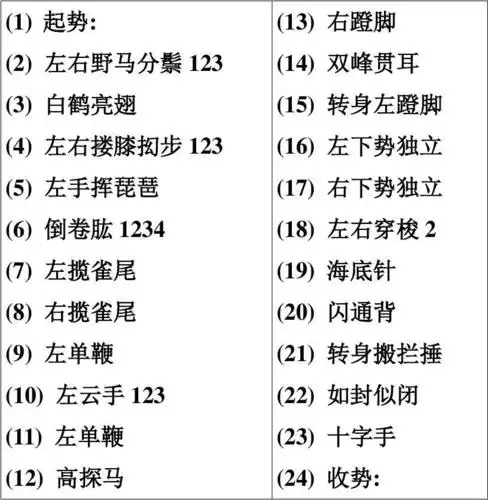 24式太极拳的各个动作