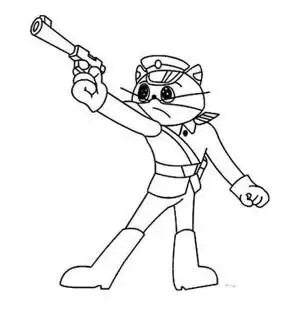 拿枪射击的黑猫警长简笔画图片