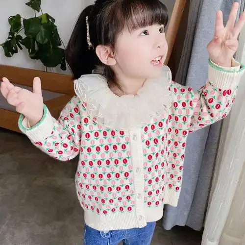 女童针织开衫2121新款春秋冬装儿童装女孩秋复古洋气毛衣外套加绒