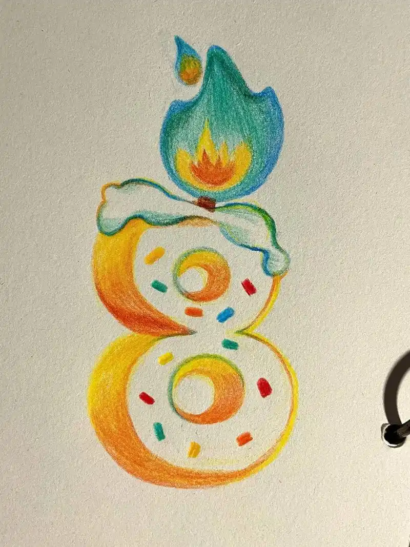 彩铅涂鸦简笔画教程.八月来啦,给八月的朋友们画生日蜡烛了#简 - 抖音