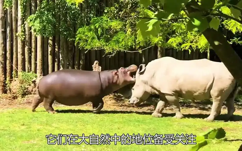 犀牛挑战河马全过程,步步紧逼非要打一架,河马也不是吃素的