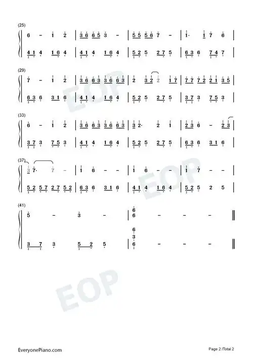 情人咒-c调简单版-琉璃片尾曲双手简谱预览2-钢琴谱文件(五线谱,双手