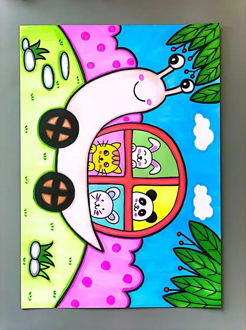 蜗牛的小汽车.#跟着抖音学画画 #图文伙伴计划 #蜗牛小汽车 - 抖音