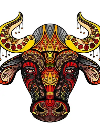 牛头在白色背景下被隔离的抽象矢量色彩丰富的插画.