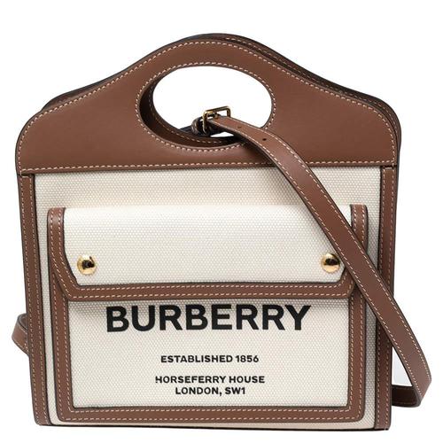 博柏利burberry女士手提包|natural/brown canvas and leather tote