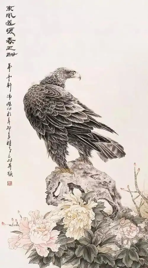 书画联盟丨《鹰象》雄鹰展翅-吕伟杰国画作品欣赏