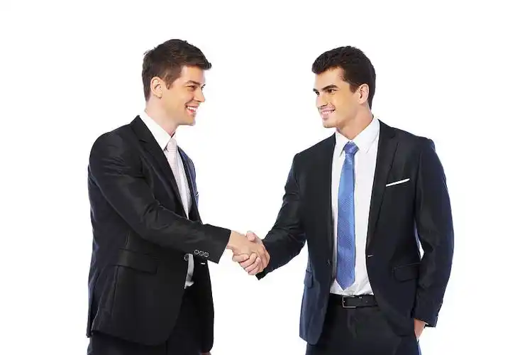 两个穿着西装的男人站在一起握手图片