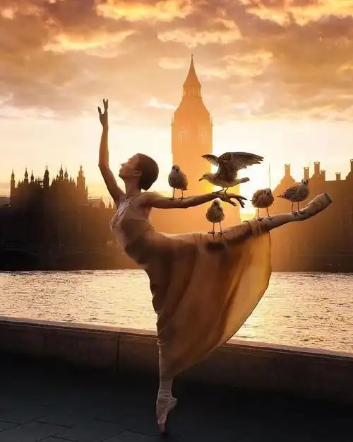 盛装的芭蕾舞女,与绝美的风景融合,让人一看一个不吱声