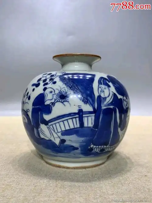清代青花人物苹果尊-青花瓷-7788火花收藏