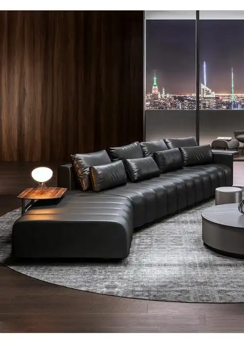 意式极简风格弧形别墅简约写意空间沙发头层minotti牛皮设计师皮沙发