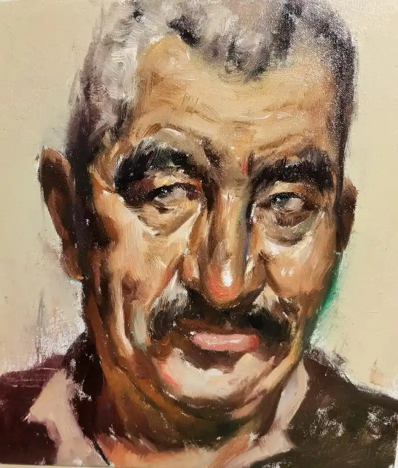 速写式油画头像练习--画照片.快速捕捉人物特征,大块面与小块 - 抖音