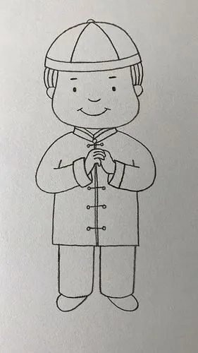 简笔画小年快乐画拜年的小男孩