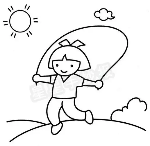 小女孩跳绳简笔画图解教程关于跳绳的资料:跳绳是一项极佳的健体运动