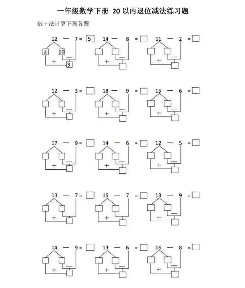 一年级数学20以内退位减法 - 抖音