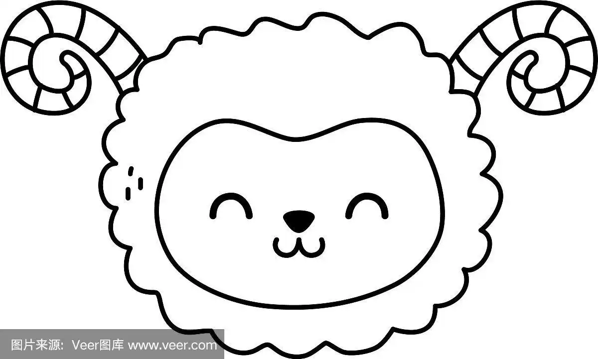 可爱的羊头人物在白色的背景
