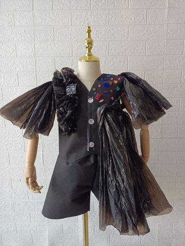 环保男童塑料袋衣服儿童个性时装走秀演出服幼儿民族服装
