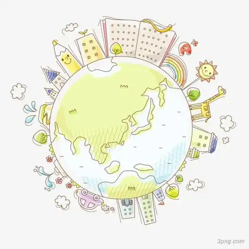 手绘彩色的地球插画设计png素材透明免抠图片-卡通手绘