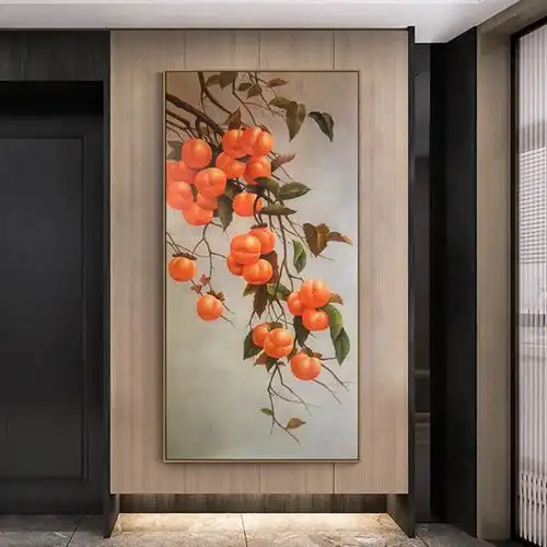 柿子画手绘油画挂画现代简约入户玄关画客厅走廊餐厅壁画事事如意