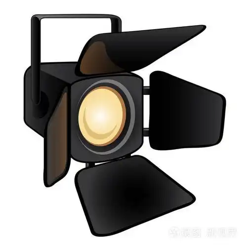 闪耀的舞台灯光被隔离在白色背景上.工作室照明设备.矢量插图