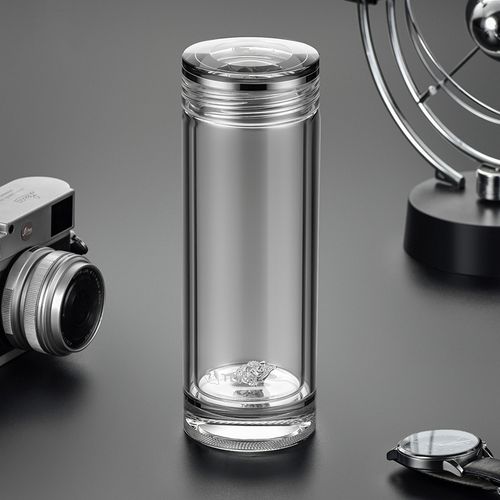 tomic特美赢杯高档玻璃杯男999银茶宠商务水杯双层隔热定制泡茶杯