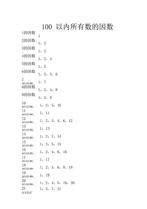 100以内所有数的因数