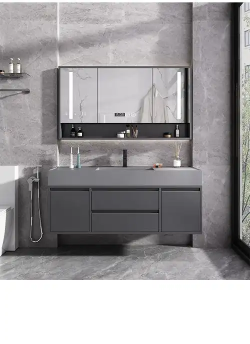 现代简约岩板一体盆浴室柜组合轻奢卫生间洗漱台实木洗手盆洗脸盆汇香