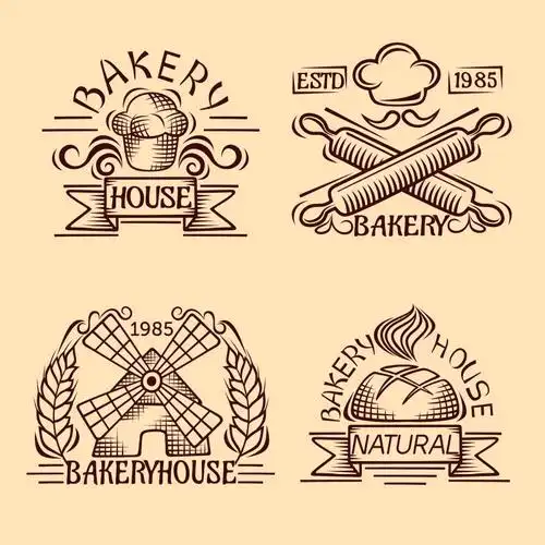 矢量手绘老式面包标志设计