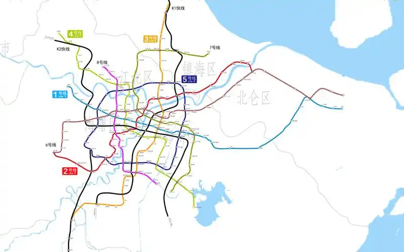 宁波轨道交通线路等比例发展史20142035地铁线网由一环二快七射十条