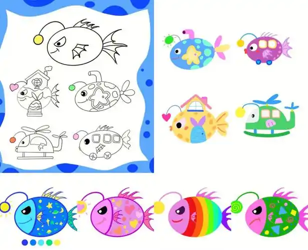 大嘴灯笼鱼儿童创意画儿童画