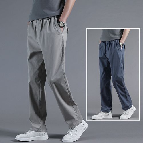 裤子男夏季宽松直筒纯棉休闲裤中年男士运动裤薄款长裤工装男裤夏