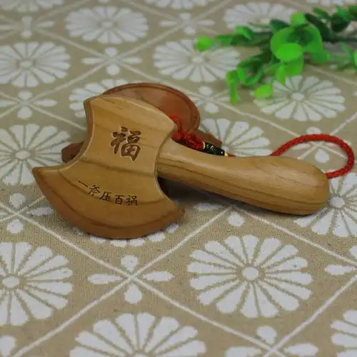 桃木斧子批发 桃木一体斧结婚斧子雕刻福字 财字斧子家居用品