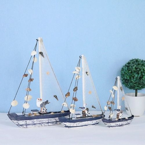 地中海风格做旧帆船家居饰品工艺船贝壳帆船模型桌面餐厅摆件礼物