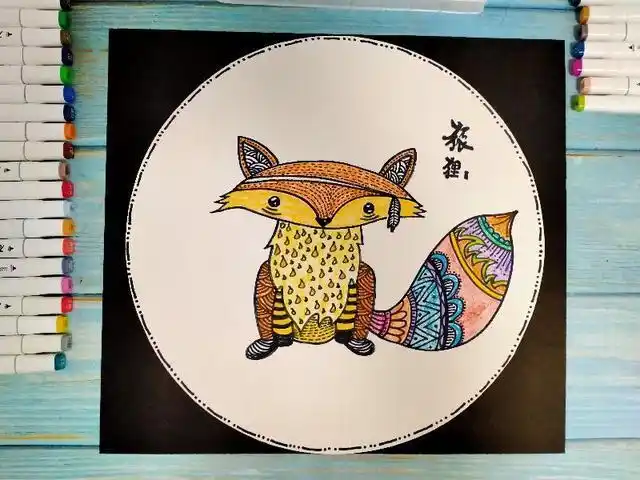 6-7岁线描教程小狐狸主题线描从简笔画扩展到线描很漂亮