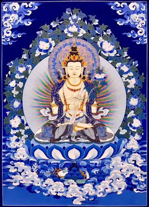 012唯美纯金蓝唐大势至菩萨当代未装裱