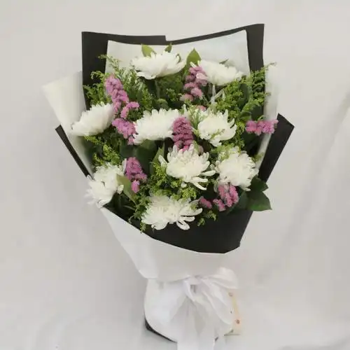 鲜花丧葬菊花扫墓祭祀纪念追悼鲜花全国同城配送 黄白菊单层祭奠花圈