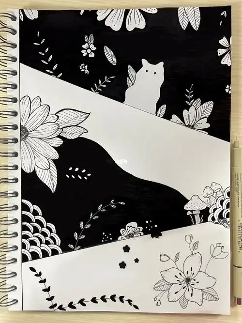 黑白描线针管笔绘画植物手绘简笔画