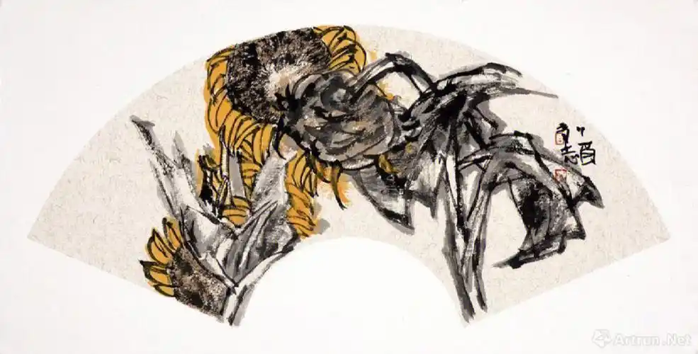 向日葵/中国画扇面/29cmⅹ62cmⅹ4#我的日常  #艺术与生活  #艺术