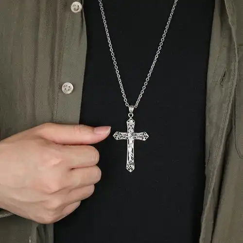 吊坠冷通纯银十字架项链欧美复古泰银耶稣受难项坠