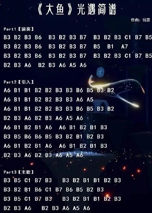 光遇大鱼怎么弹大鱼乐谱推荐