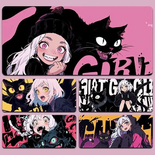 鼠标垫动漫黑猫超大游戏电竞男生二次元电脑键盘笔记本耐脏书桌垫